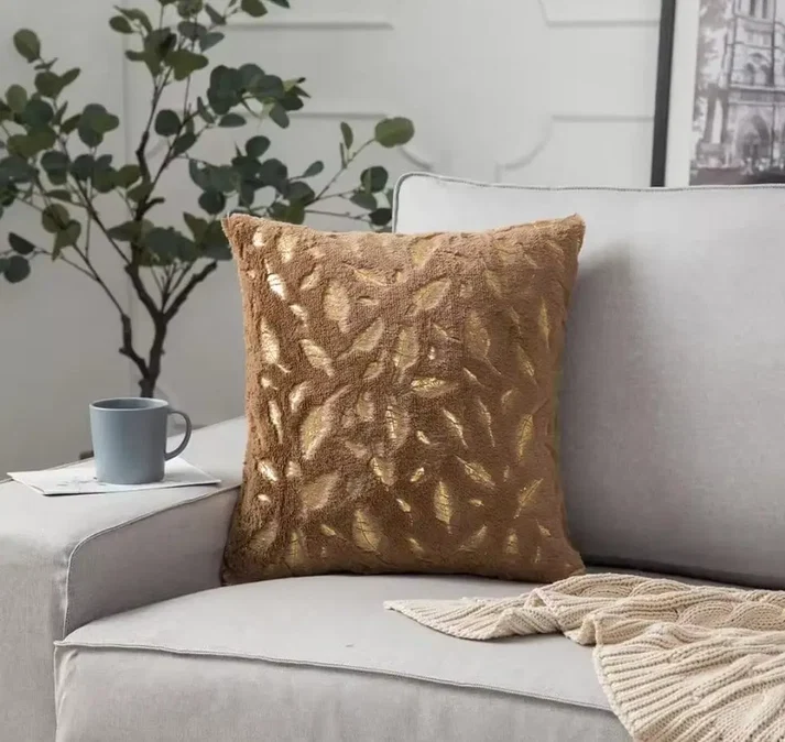 Bronzing Feather Leaf Decorative Cushion Cover 16x16