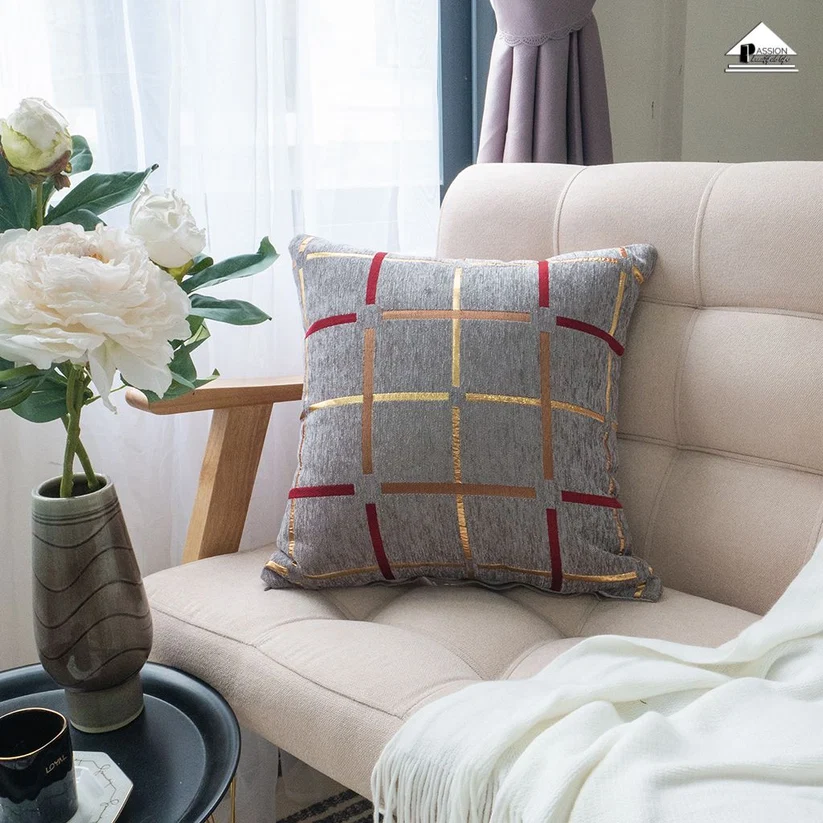 Luxury Plaid Bronzing Chenille Cushion Cover for Sofa 16x16