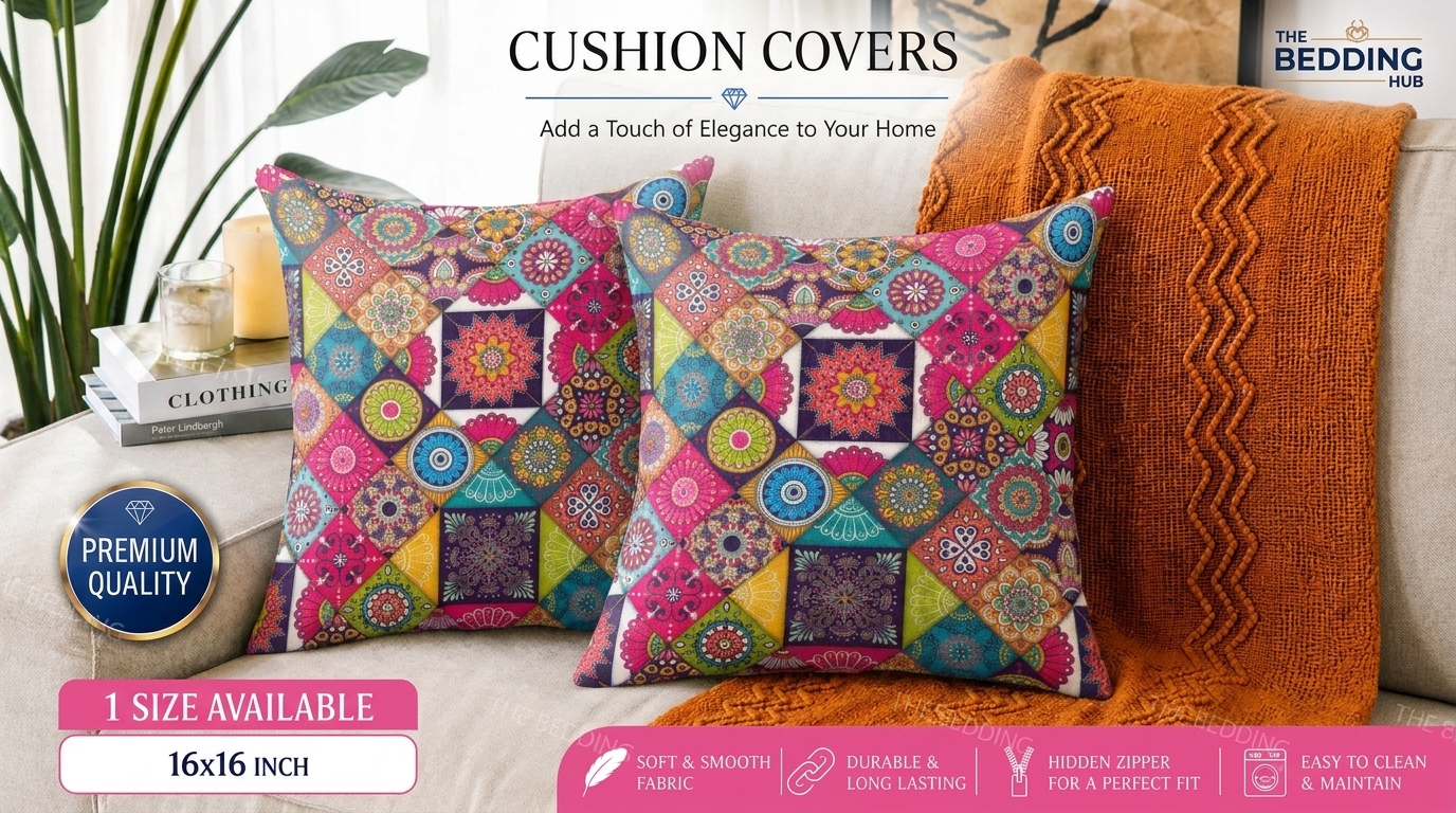 Premium Digital Print Cushion Cover 16x16 – Decorative Sofa Cushion Cover