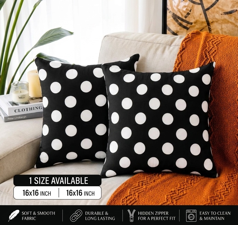 Premium Polka Design Cushion Cover 16x16  – Decorative Sofa Cushion Cover