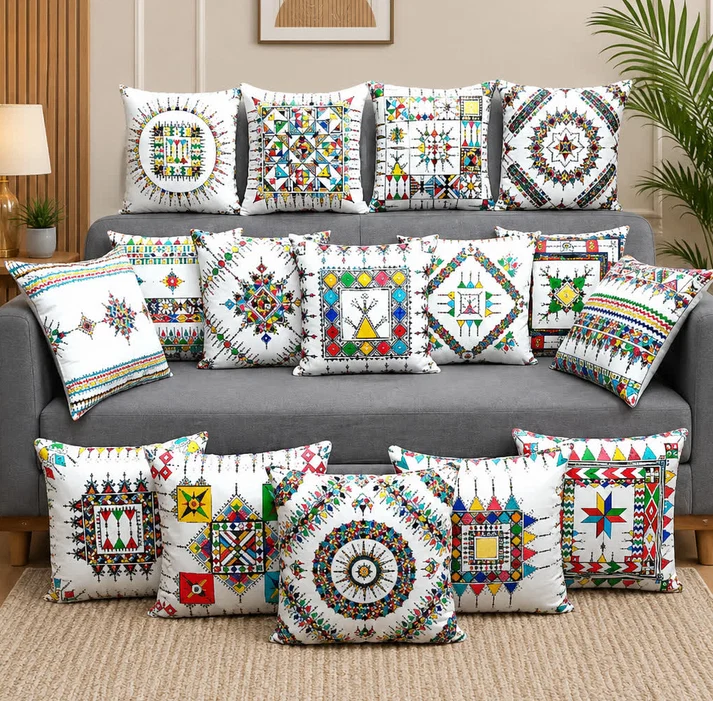 Premium Colorful Geometric Cushion Cover 16x16 Inch – Modern Sofa Cushion Cover