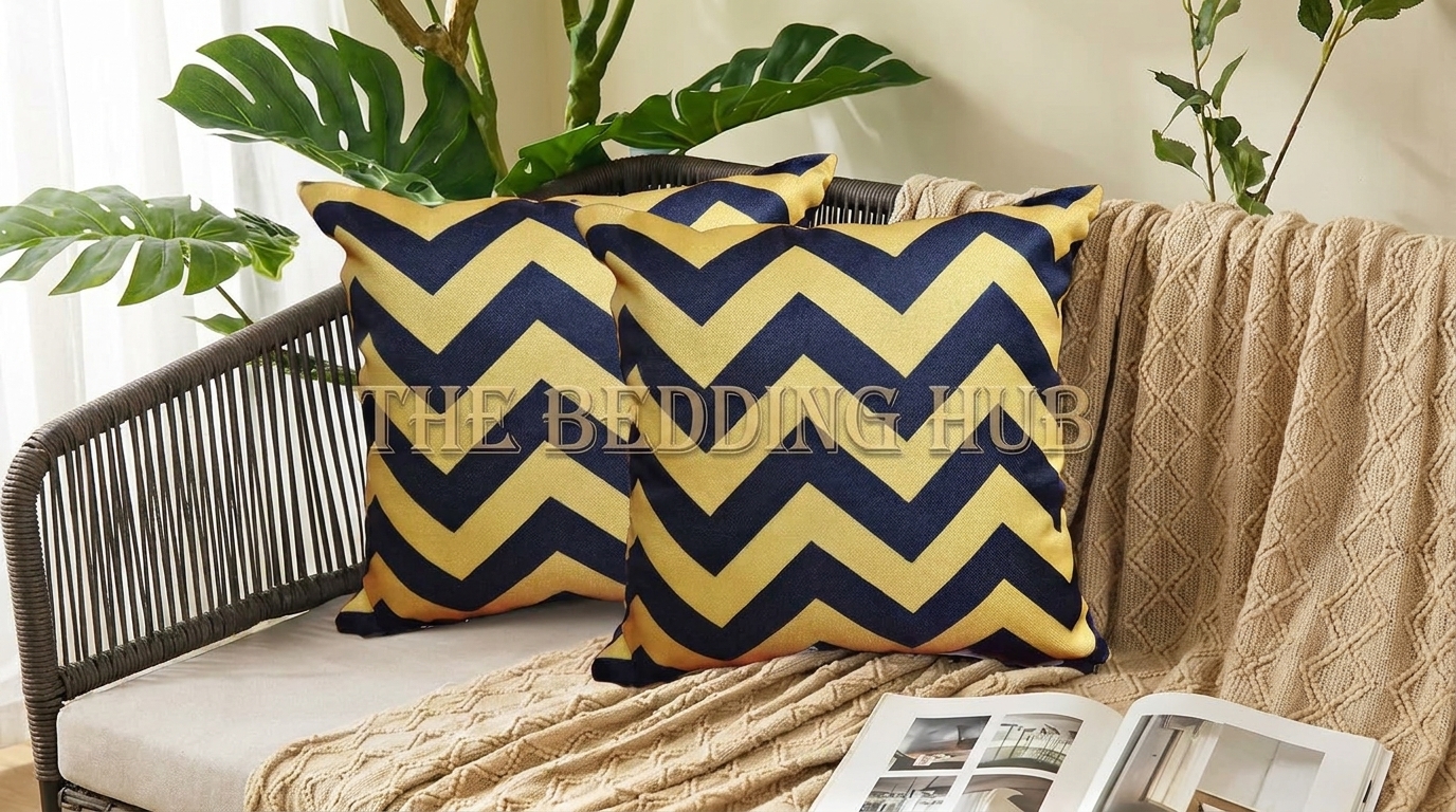 Luxury Yellow & Black Chevron Cushion Cover 16x16 Inch – Modern Decorative Sofa Cushion Cover alternate