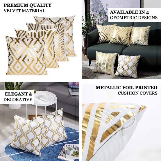 Luxury White & Gold Velvet Cushion Cover 16x16 Inch – Premium Decorative Sofa Cushion Cover alternate