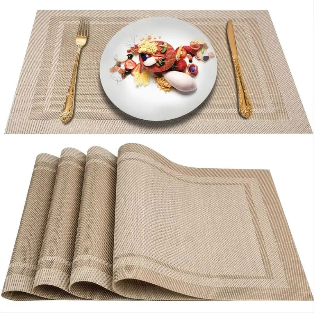 Border Beige PVC Placemats Set Multiple Pieces