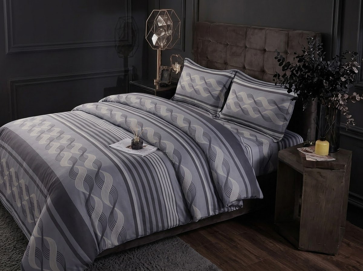 Grey Wave Print Bedsheet Set – Premium Cotton alternate