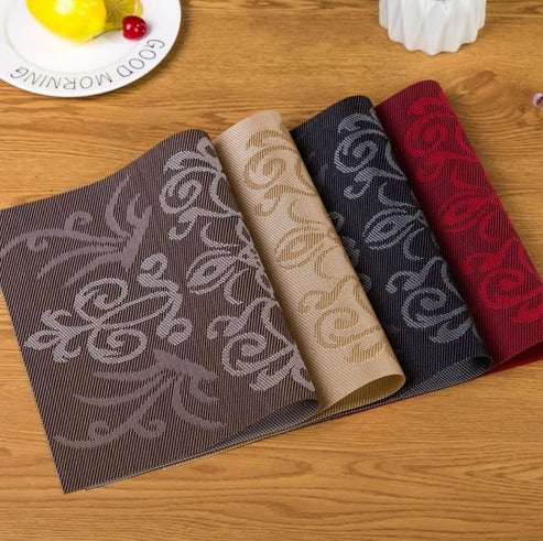 Floral Damask Brown Placemats – 2/4/6/8 Pcs Waterproof PVC Set